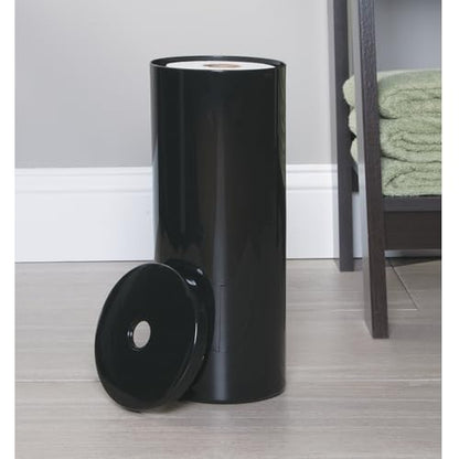 iDesign Freestanding Toilet Paper Canister with Lid, Black | For 3 Extra Rolls, Made in USA - color: Black, size: Pack of 1, style: Lid With Hole