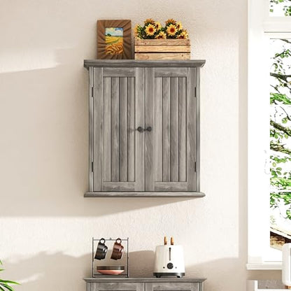 ChooChoo Bathroom Wall Cabinet with 2 Doors, Over The Toilet, Farmhouse | 8.8"D x 21.1"W x 24"H, Medicine Cabinet, Adjustable Shelves, Cupboard, Retro Grey - color: Retro Grey, size: 8.8"D x 21.1"W x 24"H