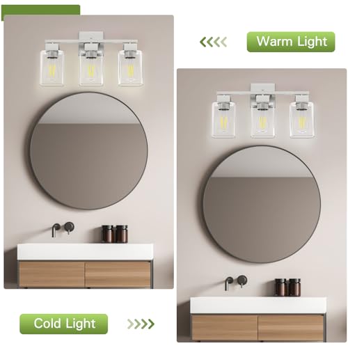 Brush Nickel Bathroom Vanity Light - 3 Light Bathroom Light Fixture Square Design & UL Certification & Square Bath Room Lights Fixture Over Mirror - color: Brush Nickel, size: 3 Light