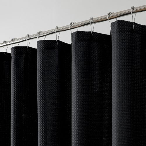 Black Shower Curtain, Waffle Weave Heavy Fabric Shower Curtain for Bathroom, Waterproof Thick Textured 420G/M Soft Elegant Luxury Hotel Spa Bath Curtains, Machine Washable, Black, 72W x 72L - color: Black, size: 72"W x 72"L (Pack of 1)