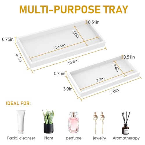 Bathroom Counter Tray,EG-SIPRO High-Grade Thickened Silicone Bathroom Vanity Tray,Shatterproof Durable Rectangle Bathroom Soap Dispenser Tray for Bathroom Countertop,White,Small+Large (EGTRAY) - color: White, size: 7.8" x 3.9" x 0.8" + 10.6" x 5.1" x 0.8"
