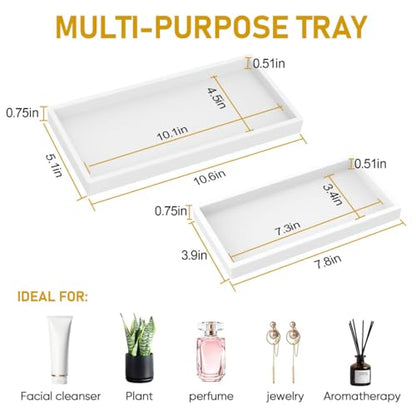 Bathroom Counter Tray,EG-SIPRO High-Grade Thickened Silicone Bathroom Vanity Tray,Shatterproof Durable Rectangle Bathroom Soap Dispenser Tray for Bathroom Countertop,White,Small+Large (EGTRAY) - color: White, size: 7.8" x 3.9" x 0.8" + 10.6" x 5.1" x 0.8"