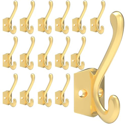 CBWLWJ 16 Pack Heavy Duty Metal Wall Hooks for Hanging, Wall Mounted Coat Hooks for Living Room, Bathroom, Kitchen – Hang Coat, Bag, Scarf, Towel, Hat, Key, Cup (Gold) - color: Gold