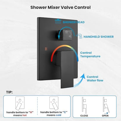 gotonovo Ceiling Shower System with Handheld Matte Black,10 inch Head | Ceiling Mount Bathroom Shower Faucet Set,SUS304 Rainfall Head and Handle Set Combo,Brass Valve Trim Kit,All Metal - color: Black, size: 10 inch Head