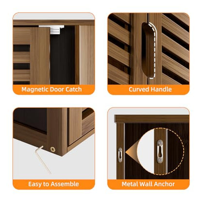 HITNET Medicine Cabinet, Bathroom Storage Cabinet Wall Mounted, Over the Toilet Space Saver Organizer with Doors and Bamboo Shelves, Walnut - color: Walnut