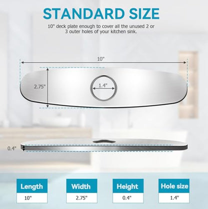 MAAYAYA 10" Kitchen Faucet Escutcheon, Deck Plate, 1 or 3 Hole, Grey | Golden 304 SS, Fits 8" Widespread 1 or 3 Hole Sinks, for Pull-down Kitchen Faucet, Cover Extra Holes, Foam Gasket Included - color: Gray