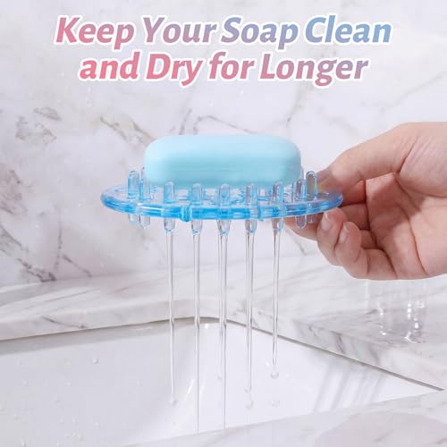 2 Pcs Plastic Soap Holder Soap Dish Bar Saver Tray with Holes Sponge Holder for Kitchen Bathroom Shower Counter, 4.5 x 3 x 0.7 Inches (Pink,Blue) - color: Pink, Blue