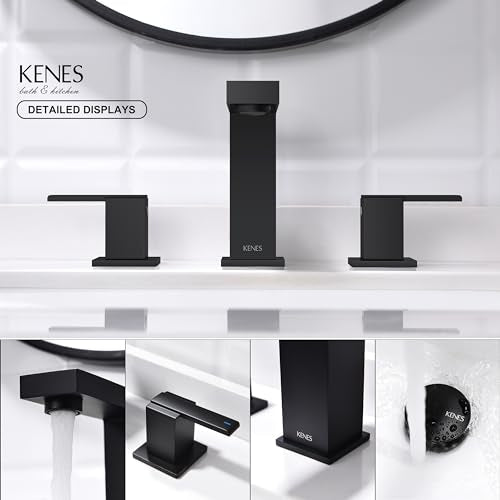 Matte Black Widespread Bathroom Faucet 3 Hole Vanity Faucet 2 Handle | Bathroom Sink Faucet with Pop Up Drain & Supply Lines, Lead-Free cUPC & NSF Certified, 8 Inch Faucet for Vanity Restroom Sink - color: Matte Black