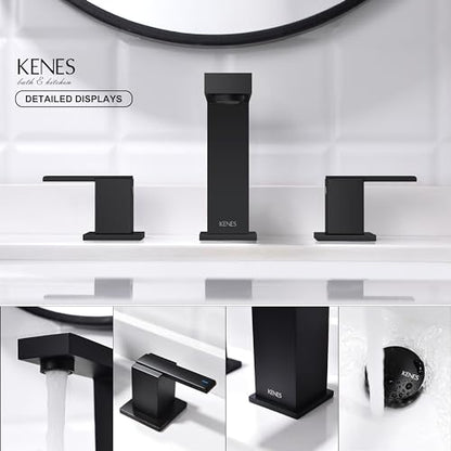 Matte Black Widespread Bathroom Faucet 3 Hole Vanity Faucet 2 Handle | Bathroom Sink Faucet with Pop Up Drain & Supply Lines, Lead-Free cUPC & NSF Certified, 8 Inch Faucet for Vanity Restroom Sink - color: Matte Black