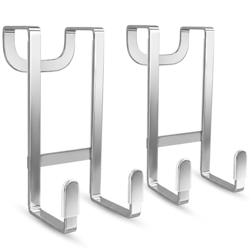 FYY 2 Packs Over The Door Hooks, Heavy Duty Door Hanger Hook, No Drill Wall Hooks for Hanging Coat, Towel, Bag in Bathroom, Closet Fits Most Doors Up to 1-7/8" Thickness （Silver） - color: Silver-2pcs, size: Short