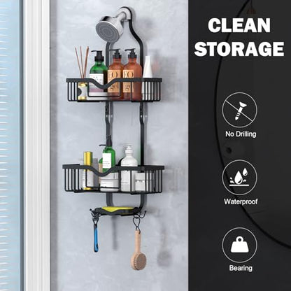 Shower Caddy Hanging, Bathroom Organizer Rack, Shower Rack with Soap Dish, Over The Showerhead Caddy with Hooks for Razor/Sponge, Matte Black (Assembly Required) - color: Matte Black