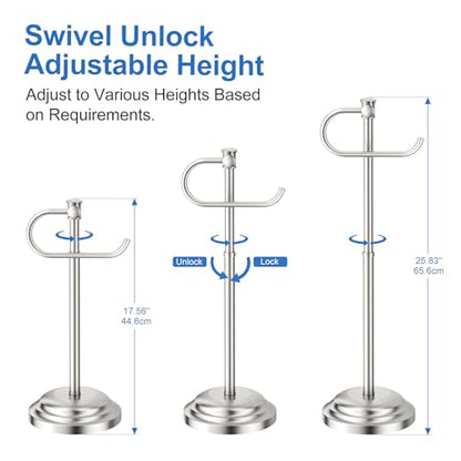 RUMOSE Toilet Paper Holder Stand for Floor, Brushed Nickel | Bathroom Free Standing Toilet Tissue Roll Holder with Storage, Adjustable 17-25 Inch, Rustproof, SUS304 Stainless Steel - color: Brushed Nickel