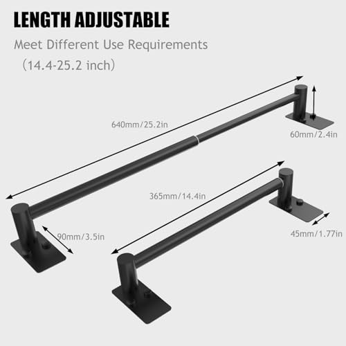 Towel Bar, Adhesive or Drill Wall Mount, Matte Black, 2 Pack | Adjustable 14.4 to 25.2 Inch, 304 Stainless Steel Hand Towel Holder, Square Base Towel Racks for Bathroom, Kitchen Use - color: Standard Length–black