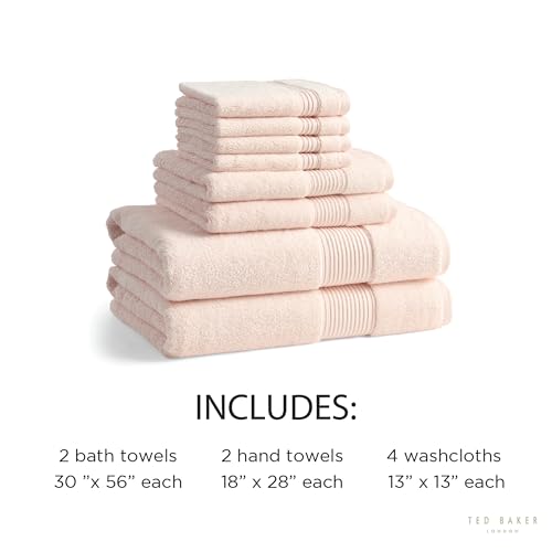 Ted Baker 8-Pc Towel Set, 2 Bath 2 Hand 4 Washcloths 100% Cotton Blush Pink - color: Blush, size: 8 pc Towel Set - 2 Bath, 2 Hand, 4 Washcloths