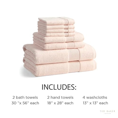Ted Baker 8-Pc Towel Set, 2 Bath 2 Hand 4 Washcloths 100% Cotton Blush Pink - color: Blush, size: 8 pc Towel Set - 2 Bath, 2 Hand, 4 Washcloths