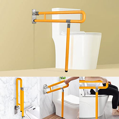 Handicap Grab Bars Rails, 29.5 Inch Foldable Toilet Bar Flip Up Arm Rails with Anti-Slip Grip Shower Assist Aid Safety for Elderly Pregnant Women Disabled Bar (Yellow) - color: Yellow