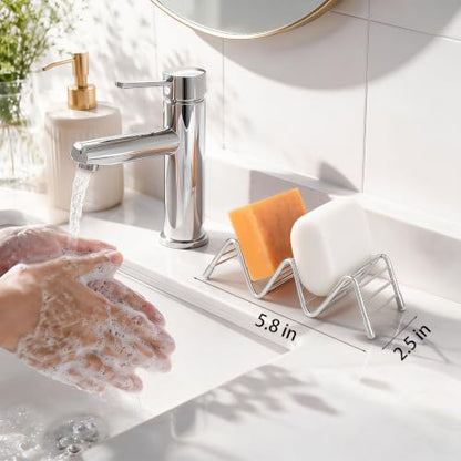 Stainless Steel Soap Dish Self Draining Bar Soap Holder, Silver | Reversible Design Fits 2-3 Bars, Rustproof, Easy to Clean, Space Saving, Non Slip, for Bathroom, Shower, Kitchen - color: Silver, size: 5.8" x 2.5"(no tray)