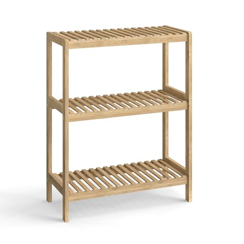 3-Tier Bamboo Freestanding Shelf Multi-use Small Bookshelf Bookcase - size: 23.6''W 3-tier