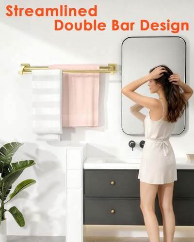 Alise Double Towel Bar, 20" Towel Racks for Bathroom Wall Mounted, Gold | SUS304 Stainless Steel Bathroom Towel Holder, Quick Drying Towel Hanger Towel Rod - color: Gold, size: 20-Inch (2-Bars)
