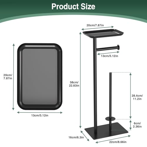 Toilet Paper Holder Stand with Top Storage Shelf | Free Standing Toilet Roll Dispenser for Bathroom, Holds 4 Reserve Rolls, Silver - color: Matte Black