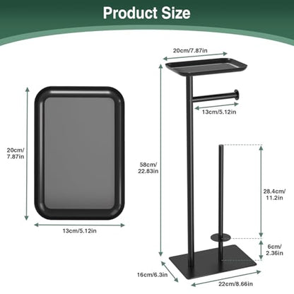 Toilet Paper Holder Stand with Top Storage Shelf | Free Standing Toilet Roll Dispenser for Bathroom, Holds 4 Reserve Rolls, Silver - color: Matte Black