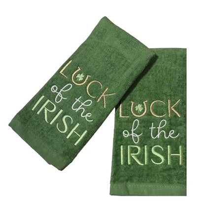 Serafina Home St. Patrick's Day Kitchen Hand Fingertip Towels, 100% Cotton Embroidered Shamrock Design, Green Towels with Luck of The Irish Design, Set of 2, 12" x 18" - color: Irish Luck