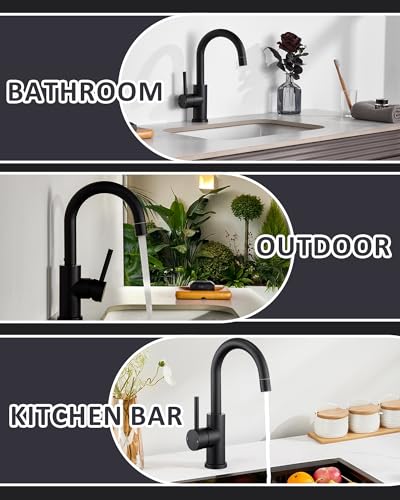 Tohlar Black Bathroom Faucet with 2 Mode Sprayer | Single Hole Bar Sink Faucet, 360° Swivel, with Pop Up Drain, for Vanity RV Laundry - color: Matte Black