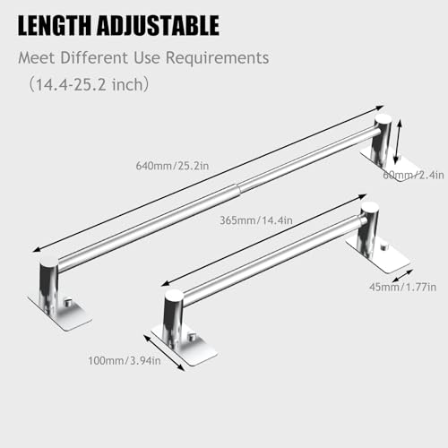 Towel Bar, Adhesive or Drill Wall Mount, Chrome, 1 Pack | Adjustable 14.4 to 25.2 Inch, 304 Stainless Steel Hand Towel Holder, Square Base Towel Racks for Bathroom, Kitchen Use - color: Standard Length–chrome