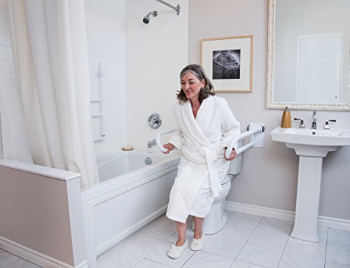 HEALTHCRAFT P.T. Rail 28" Left Side, Fold-Down Toilet Rail - White | Wall-mounted hinged toilet rail, folds flat when not in use - color: Powder Coat White, size: 28"