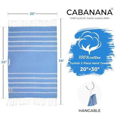 cabanana Hand Towels for Bathroom - 2-Pack,20x30 Inch-100% Cotton,Turkish Bathroom Hand Towels,Super Absorbent & Quick-Dry Soft for Bath, Kitchen, Spa, Face, Hair, Dishcloth (Blue) - color: Blue 20x30