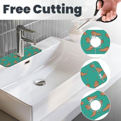 Cute Capybara Play Eat Food Kitchen Sink Splash Guard Faucet Mat Super Absorbent Fast Drying Mat Sink Gadgets-Fast Drying Pad Sink Mat For Kitchen Bathroom (15" X 5.5" ) - color: Cute Capybara
