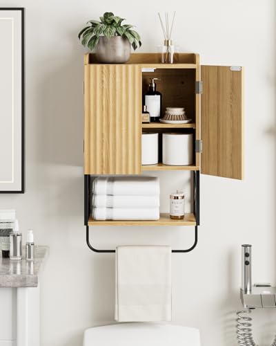 Masupu Bathroom Cabinet Wall Mounted, Wooden Medicine Cupboard with Adjustable Shelves, Space-Saving Wall Storage Unit for Bathroom, Kitchen and Living Room (9" D x 15.35" W x 27.16" H,Modern Oak) - color: Oak, style: Modern