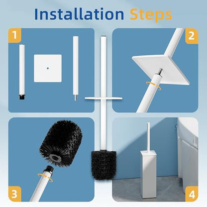 RUACQ Toilet Brush and Holder Set, Square, White, 2 Pack | SUS304 Stainless Steel Handle, Toilet Cleaner Brush with Durable Scrubbing Bristles, Splash-Proof - color: White, size: 2 packs