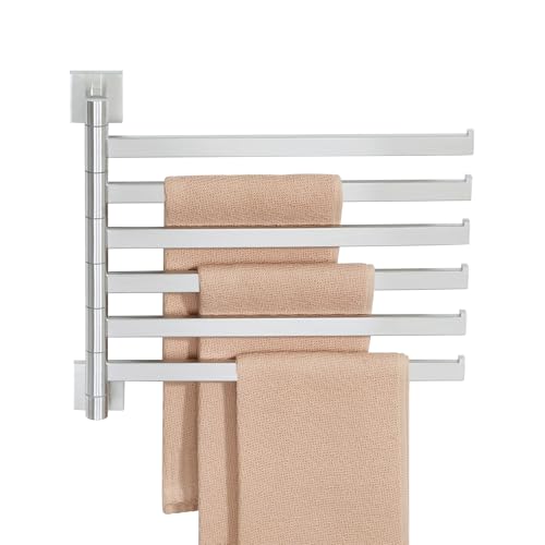 Alise 6 Arm Swivel Towel Rack, Swivel Towel Bar Brushed Nickel, 13.6 Inch | Space Saving Swing Arm Towel Rack for Bathroom Kitchen Outdoor, 180° Rotating, SUS304 Stainless Steel - color: Brushed Nickel, size: 6-Bars-Square