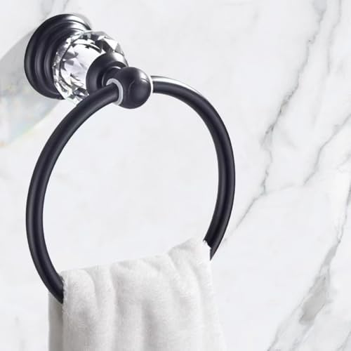 Black Crystal Towel Ring, Bathroom Towel Holder Ring, Matte Black Bathroom Towel Rack Hanger Home Hand Towel Ring Towel Holder for Bathroom Wall Mounted Bathroom Accessory - color: Black