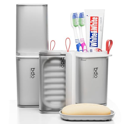 Bar Travel Soap Case Container, Portable Toothbrush Case Holder, Clear Gray | Dish Soap, drainage, leakproof, 7.88 in, Traveling Toothpaste Tooth Brush Holder, Cover, Trip, Camping - color: Gray White