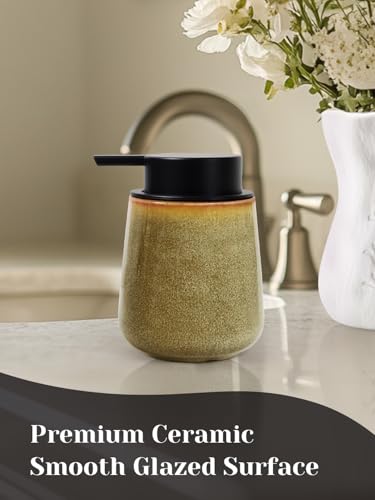 INGOFIN Ceramic Lotion Dispenser - 12 oz Refillable Hand Soap Dispenser Bathroom, Modern Liquid Soap Dispenser with Pump, Dish Dispenser for Kitchen,Kiln-Glazed Earthy Yellow-Brown - color: Yellow Brown