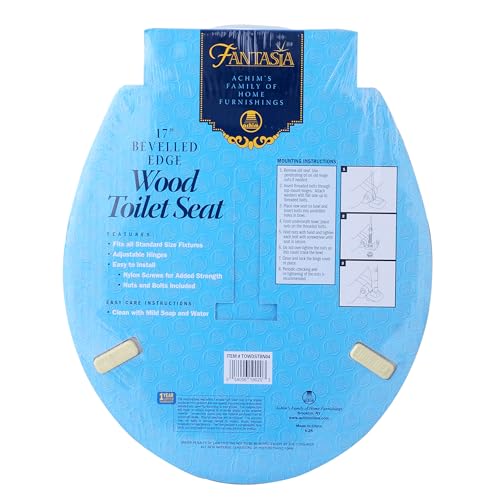 PowerSellerUSA Round Toilet Seat, Adjustable Hinges Wood Toilet Seats with Non Slip Grip Tight Bumpers, Standard Heavy Duty Wooden Bathroom Toilet Seat Close Lid Set, Bone - color: Bone - Wood, size: 17" Standard