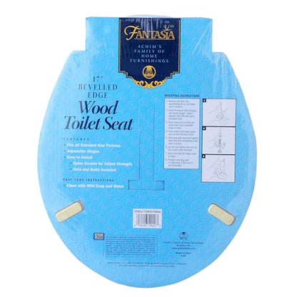 PowerSellerUSA Round Toilet Seat, Adjustable Hinges Wood Toilet Seats with Non Slip Grip Tight Bumpers, Standard Heavy Duty Wooden Bathroom Toilet Seat Close Lid Set, Bone - color: Bone - Wood, size: 17" Standard