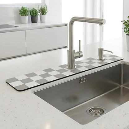 Cuttable Faucet Mat for Kitchen Sink: 30"Lx5.5"W DIY to Fit Irregular Sink with 2 & 3 Holes or Soap Dispenser - Customizable Checkered Absorbent Sink Splash Guard & Bathroom Counter Protector - size: 6" x 2'6"