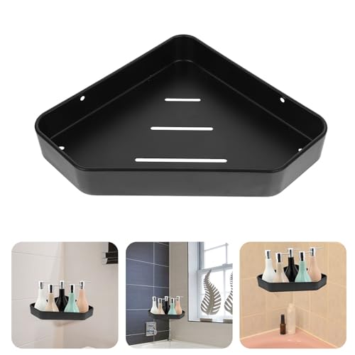 STAHAD Space Aluminum Floating Corner Shelf Wall Mounted Bathroom Storage Rack with Anti-Skid Lip Edge Black Shower Organizer for Corner Wall Storage