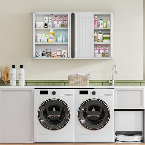 ChooChoo Bathroom Wall Cabinet with 2 Doors, Over The Toilet | 8.8"D x 21.1"W x 24"H, Medicine Cabinet, Adjustable Shelves, Cupboard, White - color: White, size: 8.8"D x 21.1"W x 24"H