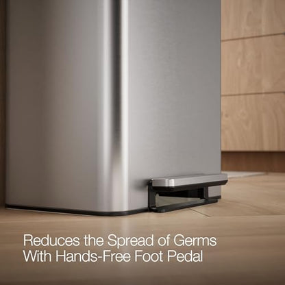 Kohler 20956-ST 11 Gallon Hands-Free Dual Compartment Recycling Kitchen Step, Trash Can with Foot Pedal, Quiet-Close Lid, Stainless Steel - color: Stainless Steel, size: 11 Gallon - Dual Compartment