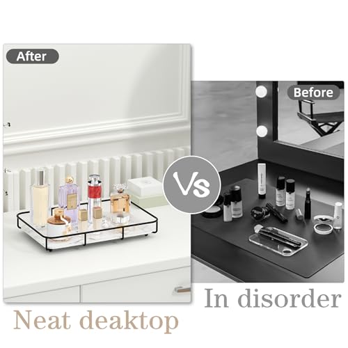 Dobbyby Vanity Tray Makeup Organizer Cosmetics Storage Bathroom Skincare Organizer Countertop Display Rack in Dresser Stainless Steel Shelf Marble Print Ceramic Trays - color: 1 Tier-black