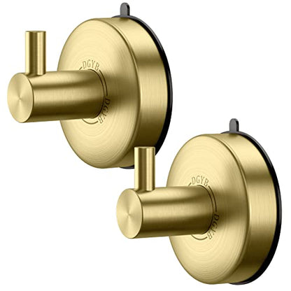 DGYB Suction Cup Hooks - Gold Towel Hooks for Bathrooms - SUS 304 Stainless Steel - 15 Lb Capacity - color: Brushed Gold
