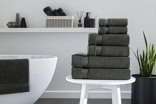 Ozdilek 6-Piece Bath Towel Set, 2 Bath, 2 Hand, 2 Wash, 100% Cotton Turkish Towels, 2 Bath Towels (30x60/550 GSM), 2 Hand Towels (16x30/575 GSM), 2 Washcloths (13x13/600 GSM) (Anthracite Gray) - color: Antrazit