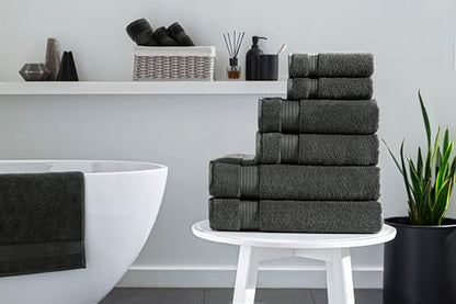 Ozdilek 6-Piece Bath Towel Set, 2 Bath, 2 Hand, 2 Wash, 100% Cotton Turkish Towels, 2 Bath Towels (30x60/550 GSM), 2 Hand Towels (16x30/575 GSM), 2 Washcloths (13x13/600 GSM) (Anthracite Gray) - color: Antrazit