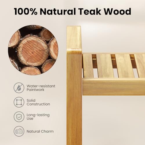 Giantex Teak Wood Shower Bench - 20" Waterproof Shower Stool with Handles and Slatted Seat for Inside Shower, Shaving Legs, Bath Tub Shower Seat, Bathroom Stool for Elderly Seniors