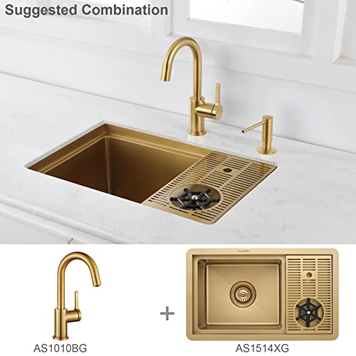 AS59BG Brushed Gold Brightly Bar Faucet or Prep Kitchen Sink Faucet with Pull Down Sprayer and Single Handle - color: Brushed Gold Brightly, style: Classic