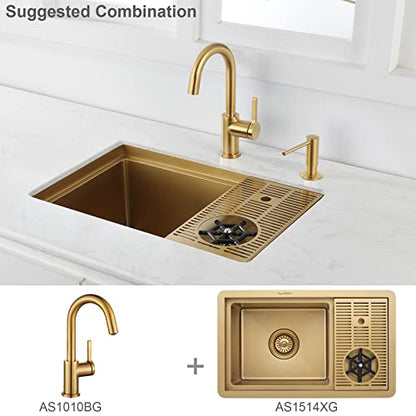 AS59BG Brushed Gold Brightly Bar Faucet or Prep Kitchen Sink Faucet with Pull Down Sprayer and Single Handle - color: Brushed Gold Brightly, style: Classic